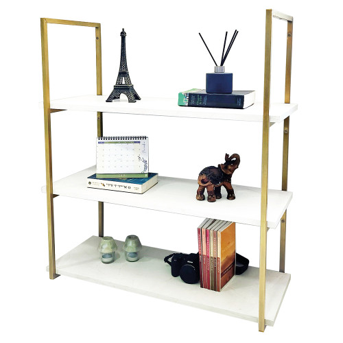 Suporte Estilo Industrial Triplo Dourado de Teto e Parede para Prateleiras de 30cm