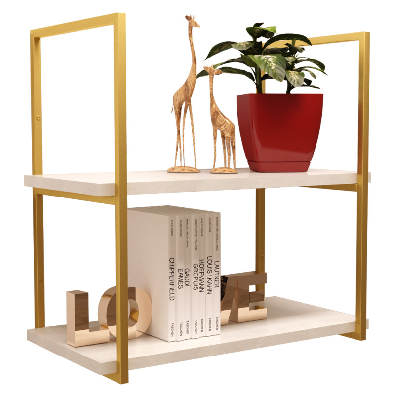 Par de Suportes Estilo Industrial Duplo Dourado de Teto e Parede para Prateleiras de 30cm