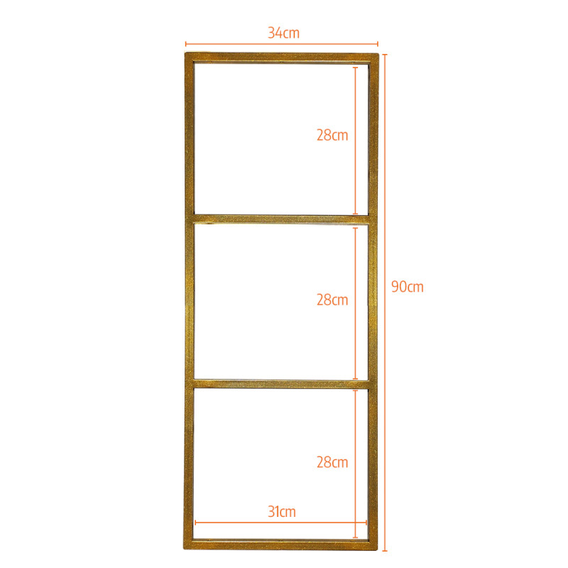 Trio de Suportes Estilo Industrial Triplo Dourado de Teto e Parede para Prateleiras de 30cm