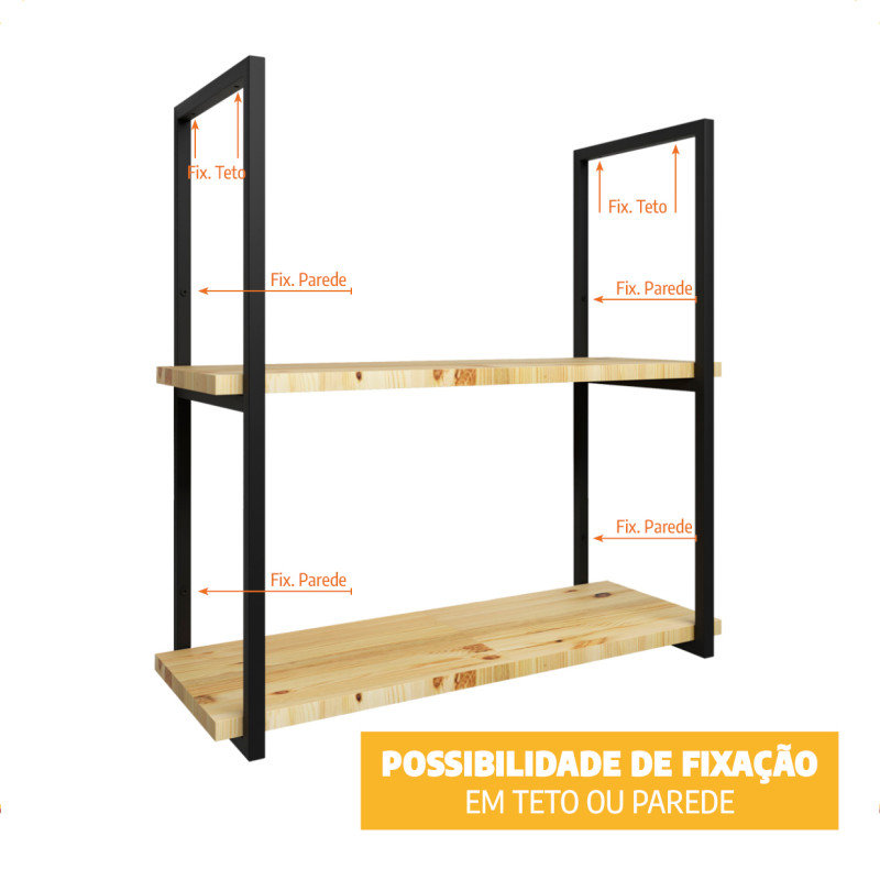 Par de Suportes Estilo Industrial Duplo G Teto e Parede para Prateleiras de 25cm
