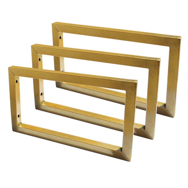 Trio de Suportes Estilo Industrial Dourado Simples de Parede para Prateleira 20cm