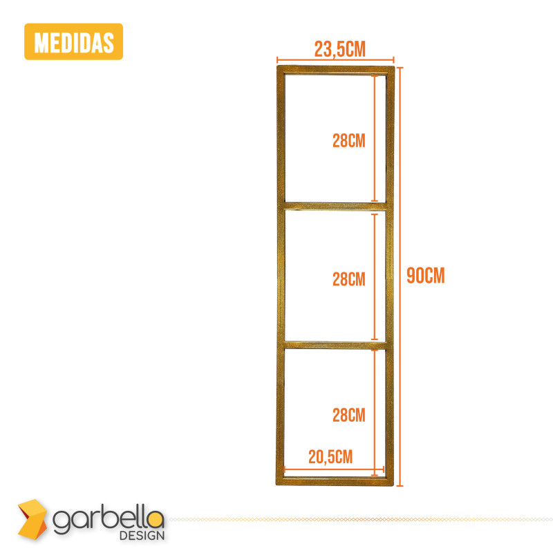 Par de Suportes Estilo Industrial Triplo Dourado Teto e Parede Prateleiras 20cm