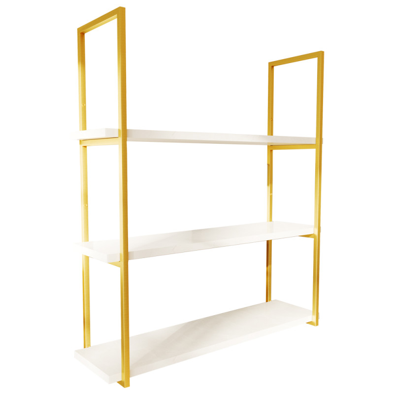 Par de Suportes Estilo Industrial Triplo Dourado Teto e Parede Prateleiras 20cm