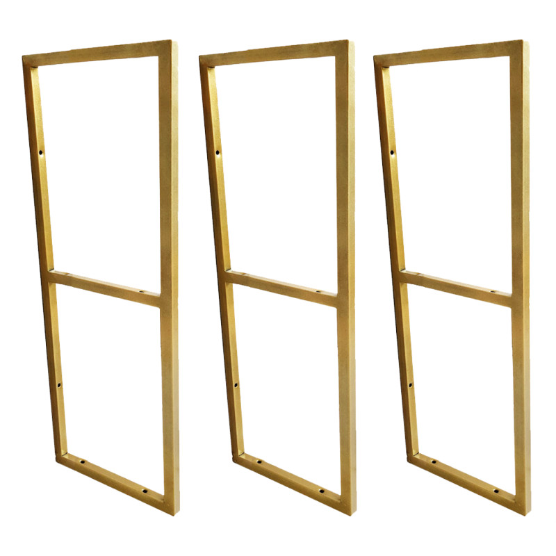 Trio de Suportes Estilo Industrial Duplo G Dourado Teto e Parede para Prateleiras de 20cm
