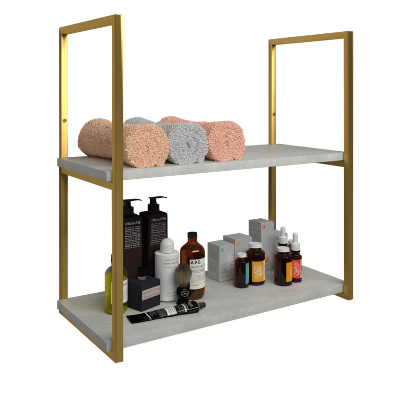 Par de Suportes Estilo Industrial Duplo G Dourado Teto e Parede para Prateleiras de 20cm