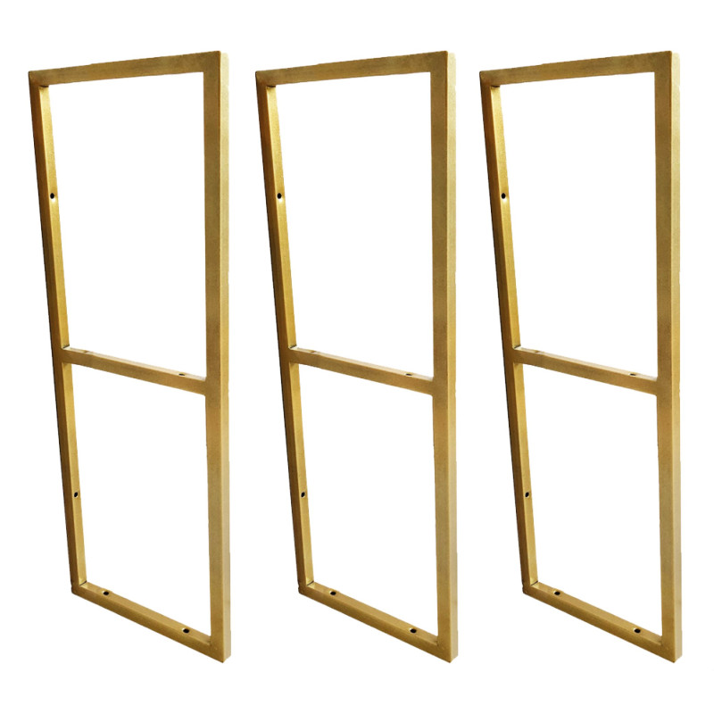 Trio de Suportes Estilo Industrial Duplo G Dourado Teto e Parede para Prateleiras de 25cm